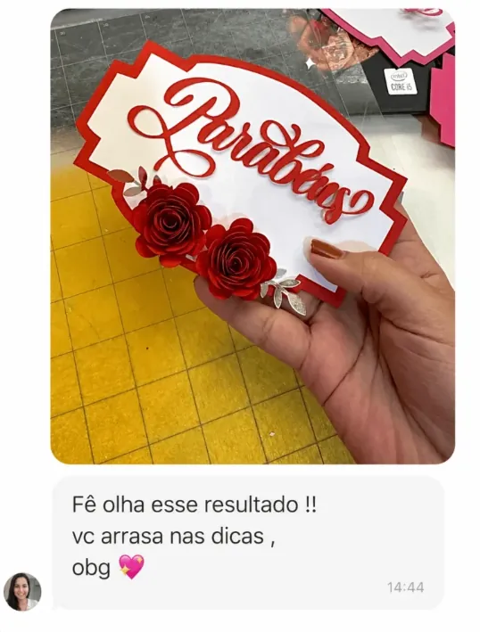 Depoimento de aluna 4 mostrando o resultado do corte na Silhouette